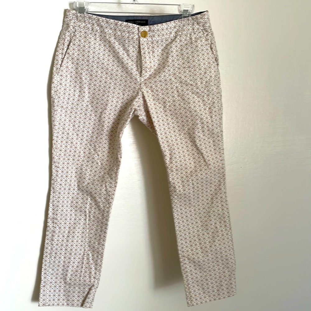 Banana Republic petit ladies Hampton fit cropped neutral printed cotton pants 2P